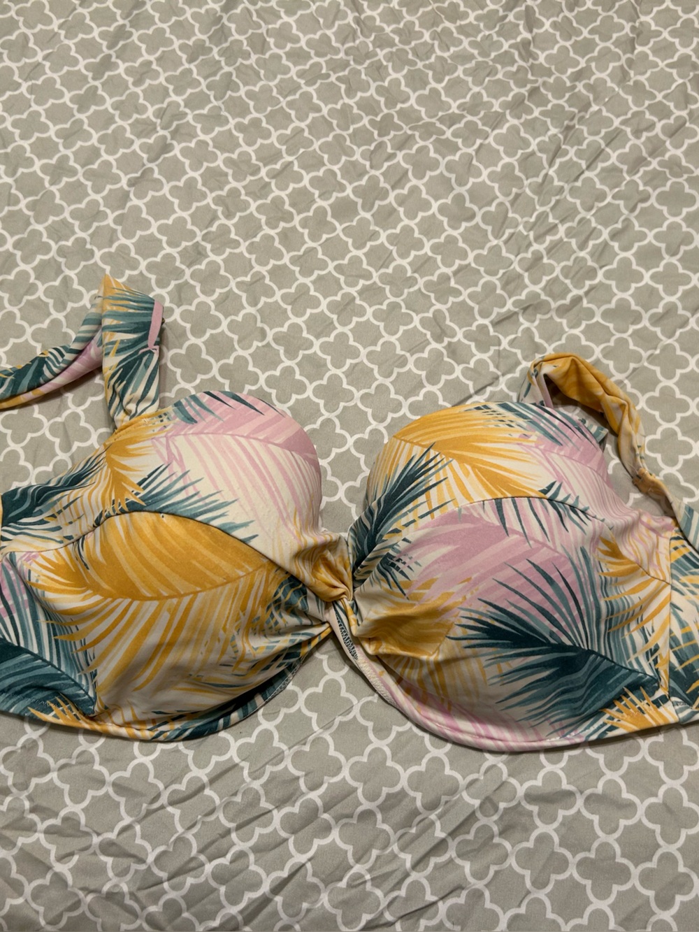 Shade and Shore- Yellow Pink Teal Palm-Print Bikini Top